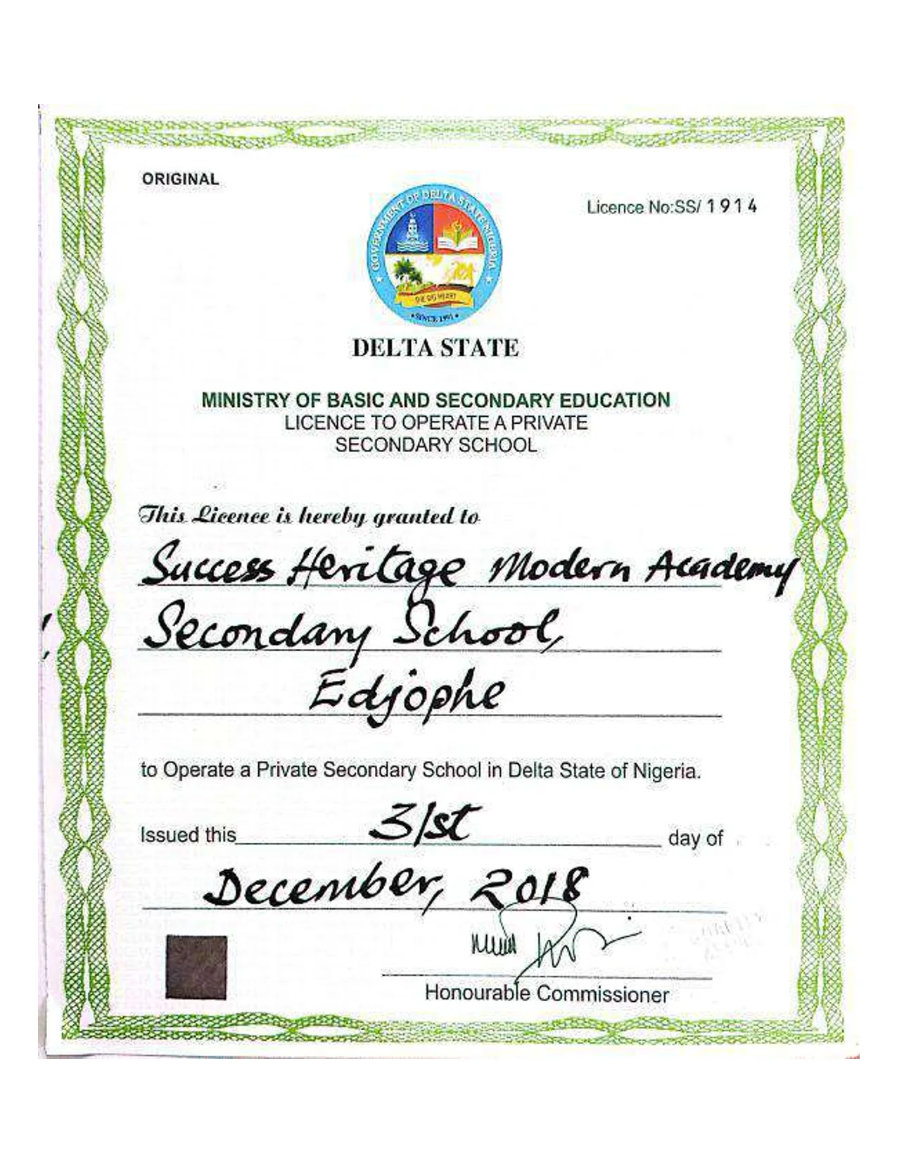Secondary School License